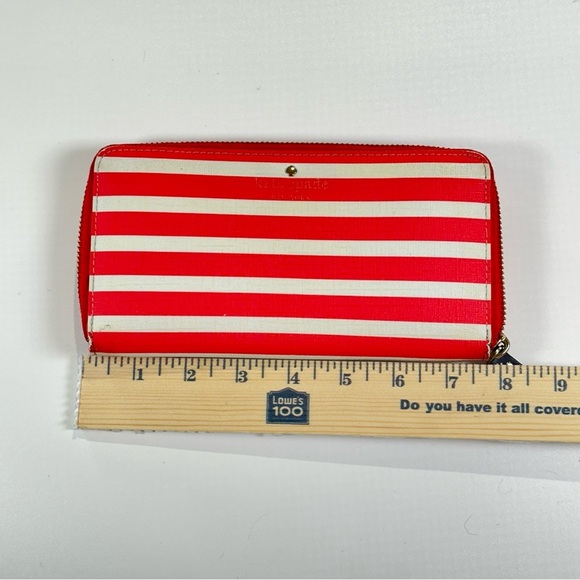 Kate Spade Zip Wallet Coral Cream Stripe Continental - Picture 12 of 13